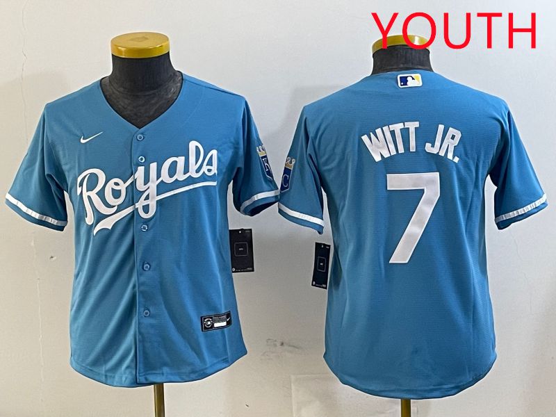 Youth Kansas City Royals #7 Witt jr Light Blue Game 2025 Nike MLB Jersey style 1